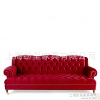 红色新款布艺沙发 红色布艺沙发美式新款 酒店婚纱店用沙发